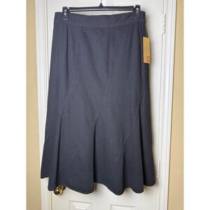 Lauren Jeans Co Black Denim Cotton A-Line Flare Midi Skirt‎ Womens Size 10